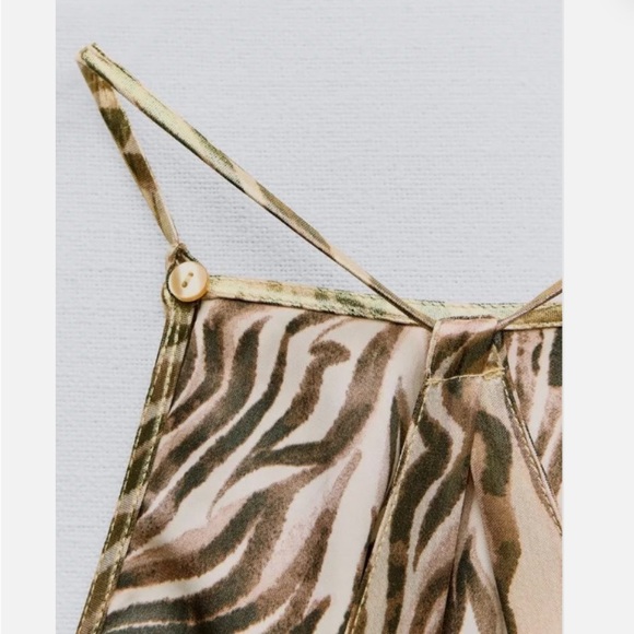 ZARA  FOIL ANIMAL PRINT MIDI HALTER OPEN BACK GOLD DRESS - Picture 11 of 16